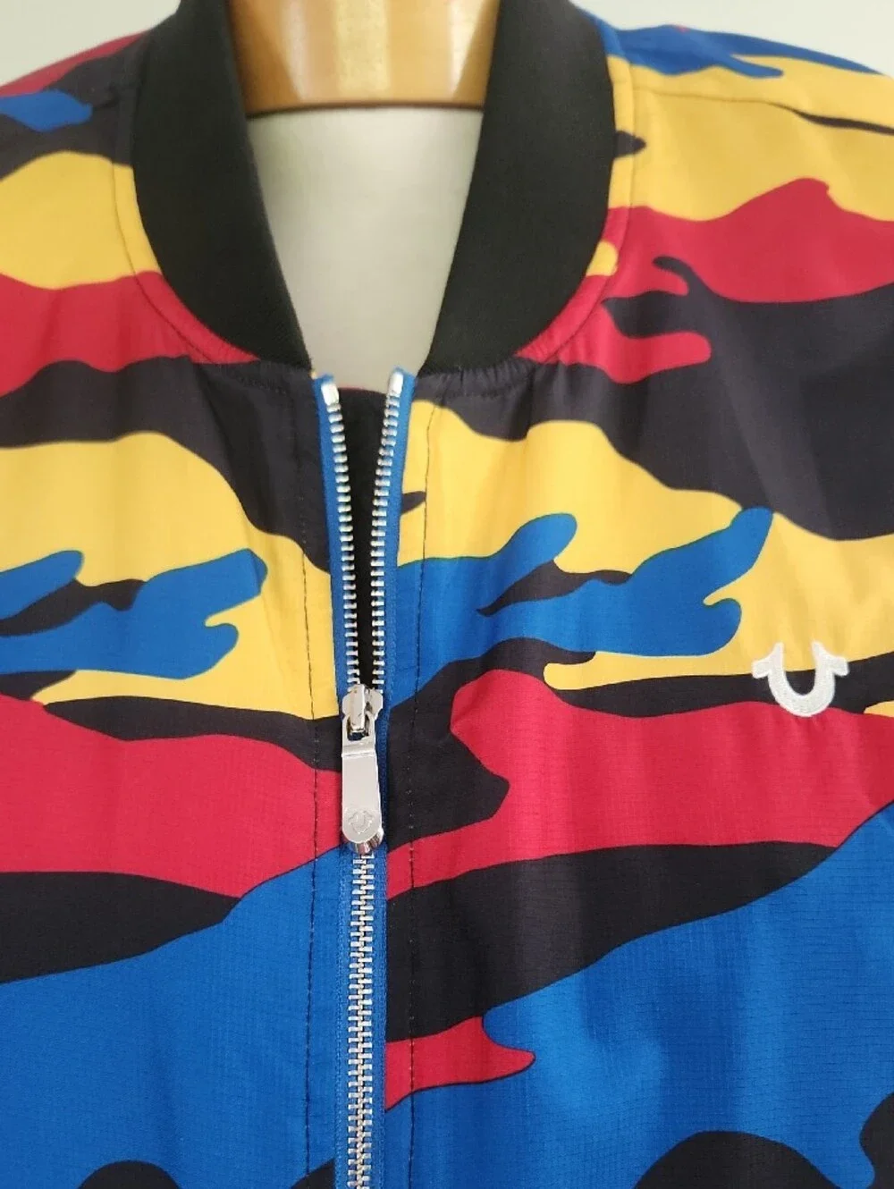 True Religion Red Yellow Blue Camo Bomber Jacket XL